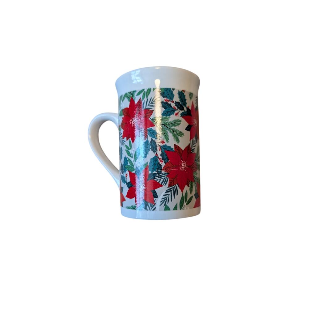 Royal Norfolk Christmas Poinsettia Floral Ceramic Coffee Mug White Red